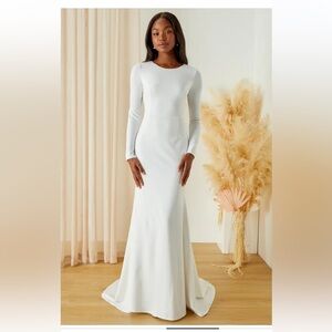 Lulus Eloquent Endearment White Long Sleeve Backless Maxi Dress Size Medium